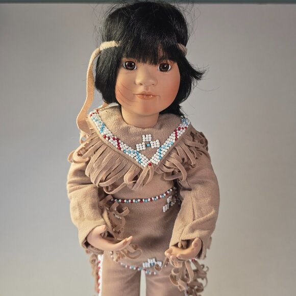 Linda Mason Doll Native American Indian 1993 Vintage Porcelain Quick Fox Boy - Picture 14 of 15